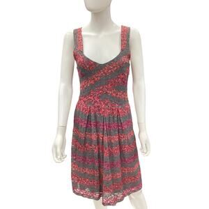 HD In Paris For Anthropologie Dress Women’s Size M Lacey Overlay Gray Red Pink